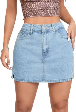 Denim Skorts Skirts Womens High Waisted Denim Mini Shorts Side Slit Denim Jean Skort Skirt.
