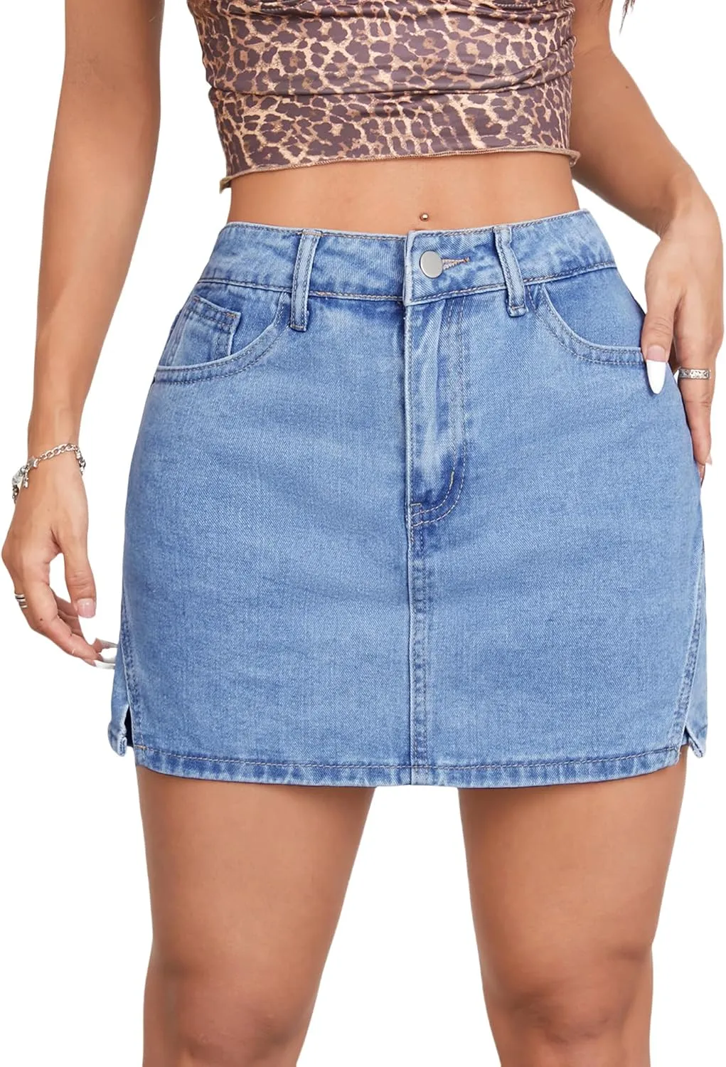 Denim Skorts Skirts Womens High Waisted Denim Mini Shorts Side Slit Denim Jean Skort Skirt.