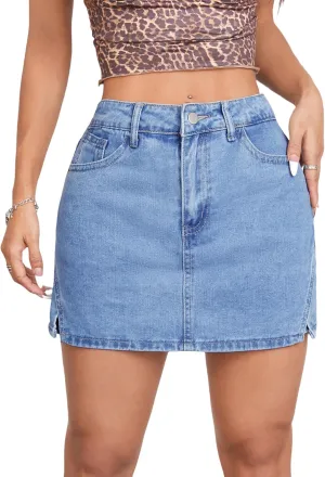 Denim Skorts Skirts Womens High Waisted Denim Mini Shorts Side Slit Denim Jean Skort Skirt.