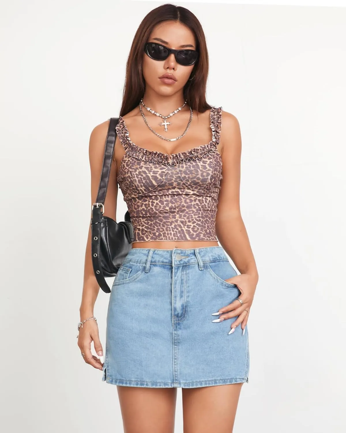 Denim Skorts Skirts Womens High Waisted Denim Mini Shorts Side Slit Denim Jean Skort Skirt.