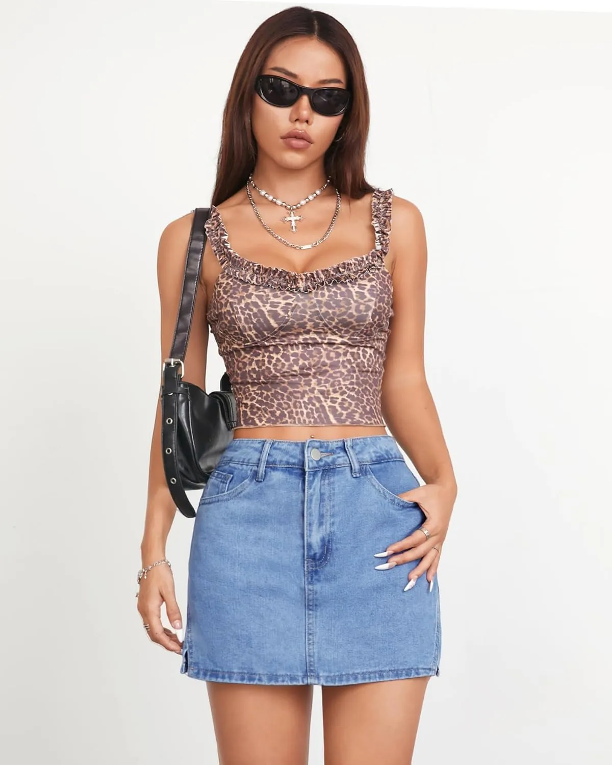 Denim Skorts Skirts Womens High Waisted Denim Mini Shorts Side Slit Denim Jean Skort Skirt.