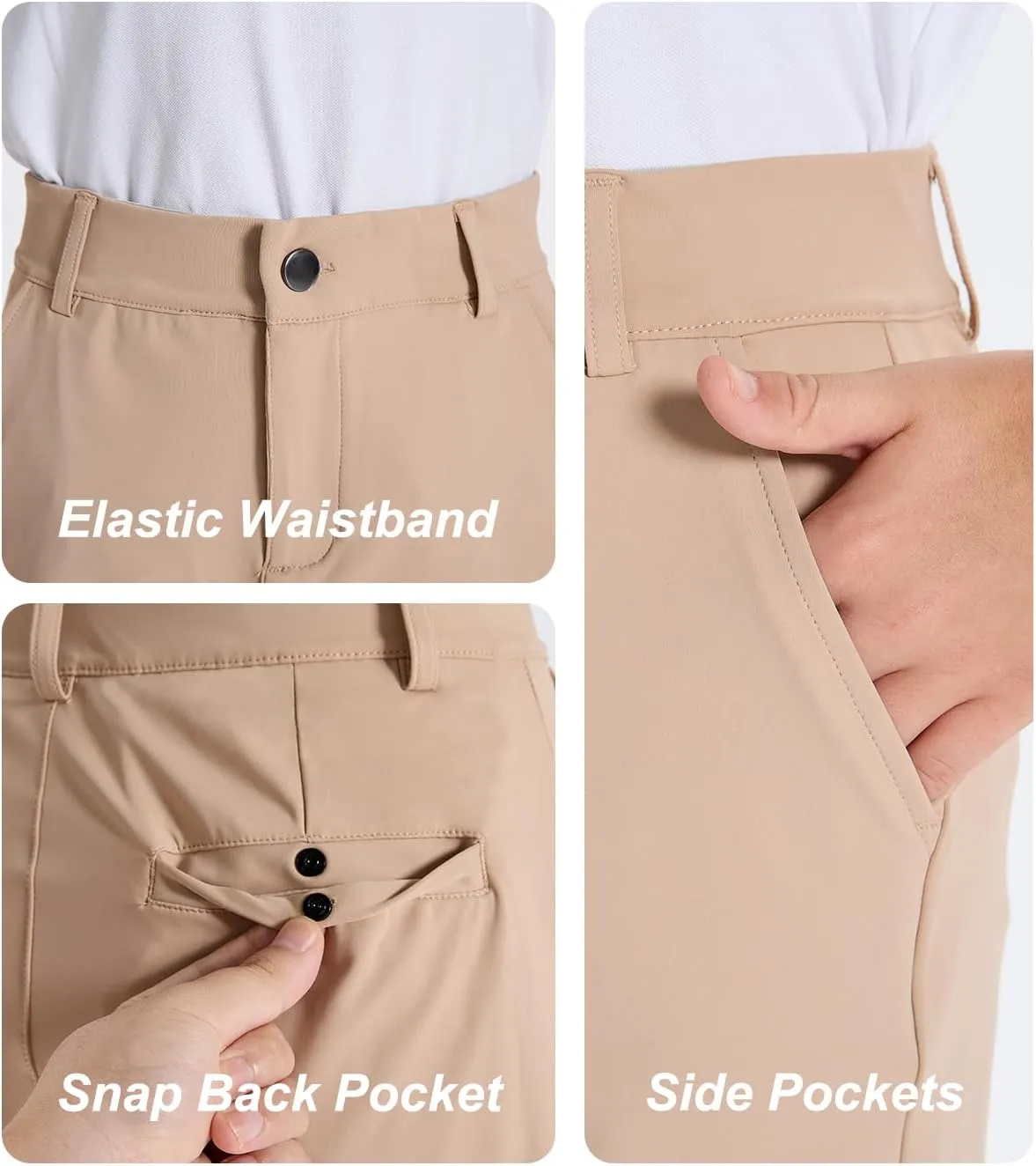 DEVOROPA Youth Boys Golf Shorts Stretch School Uniform Clothes Kids Flat Front Dress Chino Hybrid Twill Casual Shorts Pockets