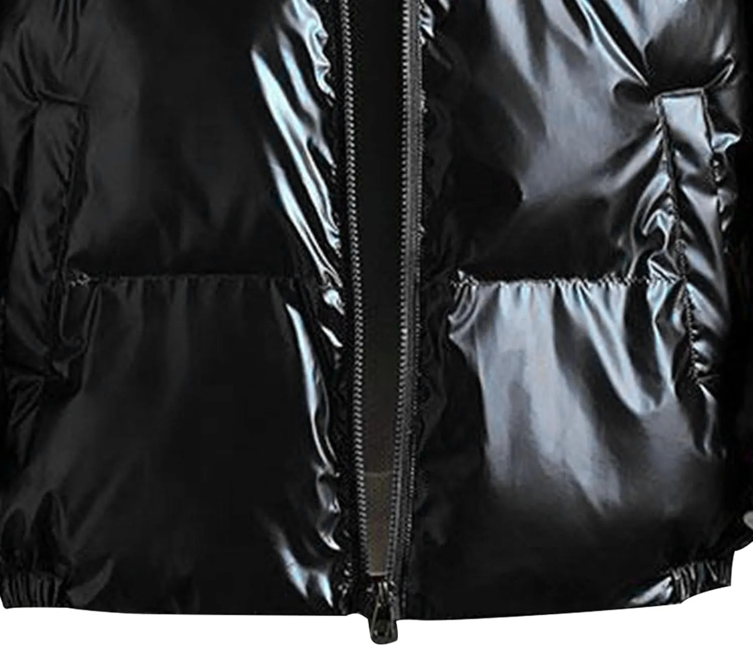 DGHM-JLMY Men's Glossy Padded Winter Hood Coat Metallic Full Zip Down Quilted Puffer Jacket Warm Plus Size Shiny Hooded Coat