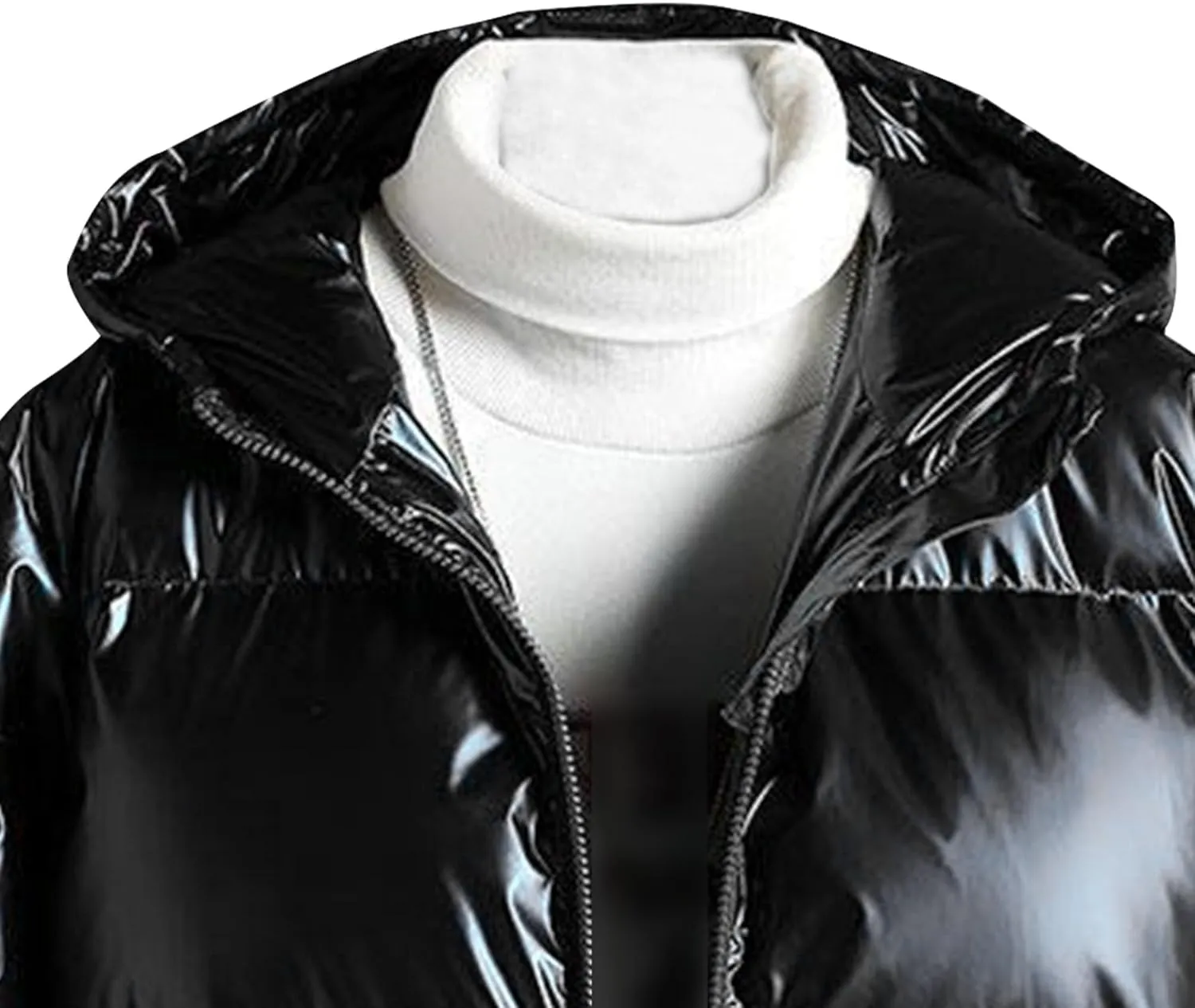 DGHM-JLMY Men's Glossy Padded Winter Hood Coat Metallic Full Zip Down Quilted Puffer Jacket Warm Plus Size Shiny Hooded Coat