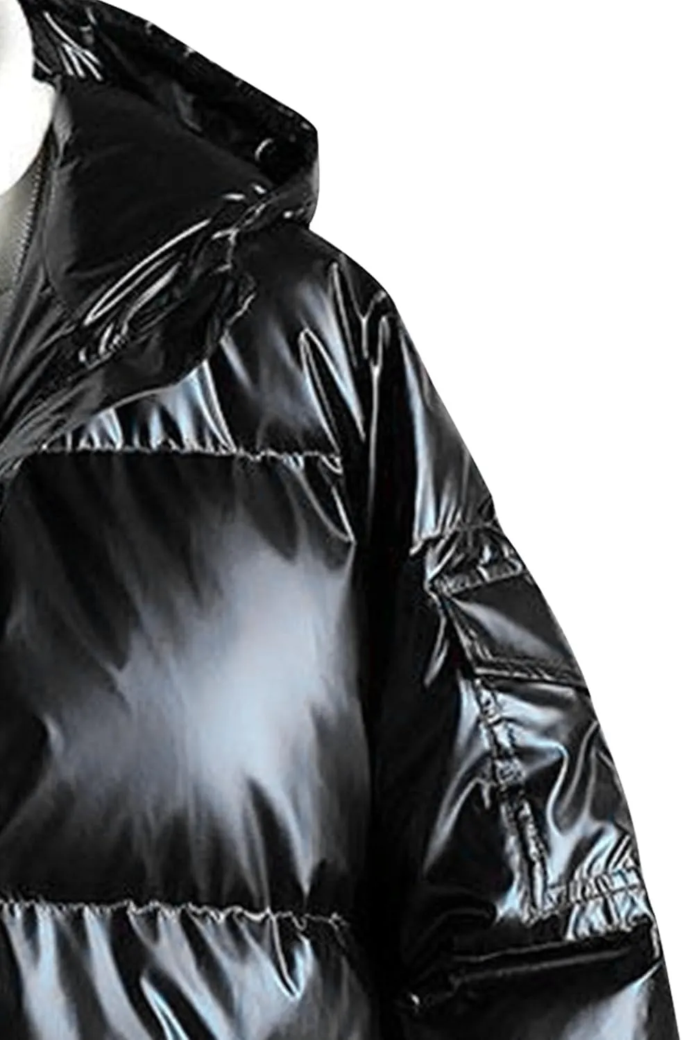 DGHM-JLMY Men's Glossy Padded Winter Hood Coat Metallic Full Zip Down Quilted Puffer Jacket Warm Plus Size Shiny Hooded Coat