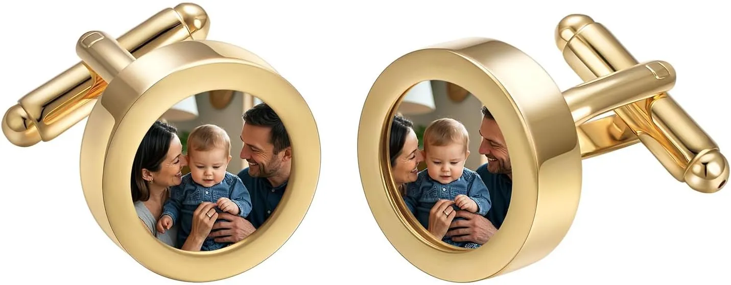 DIY Photo Cufflinks for Men Silver Gold Personalized Cuffs Suitable for Dad Husband Unique Jewelry with Box