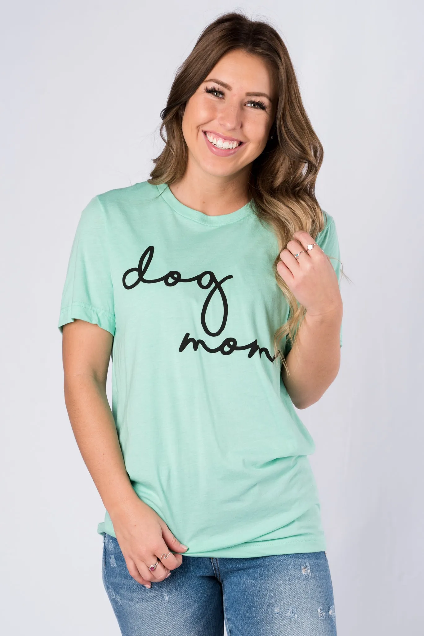 Dog mom large pride script short sleeve crew neck t-shirt mint