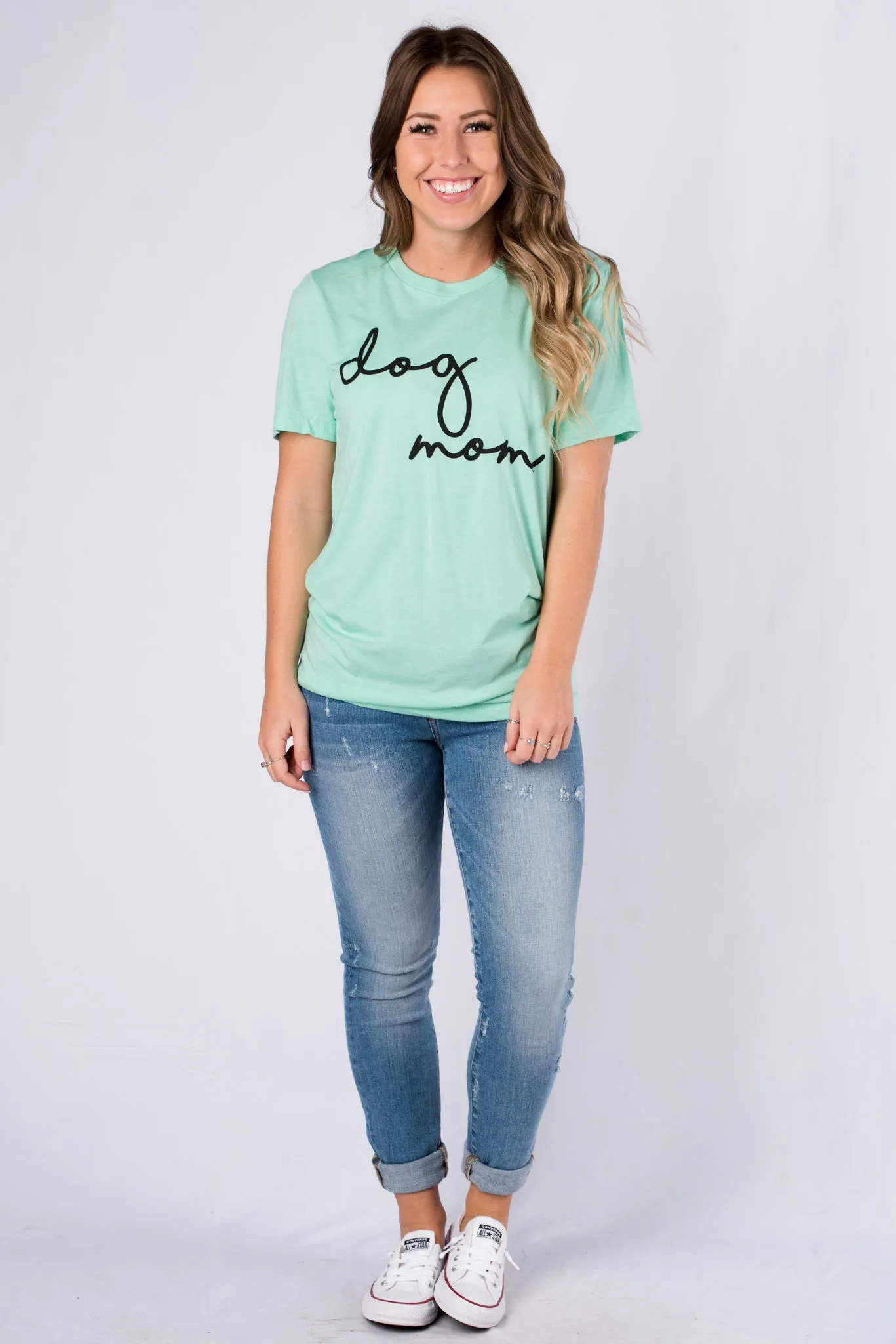 Dog mom large pride script short sleeve crew neck t-shirt mint