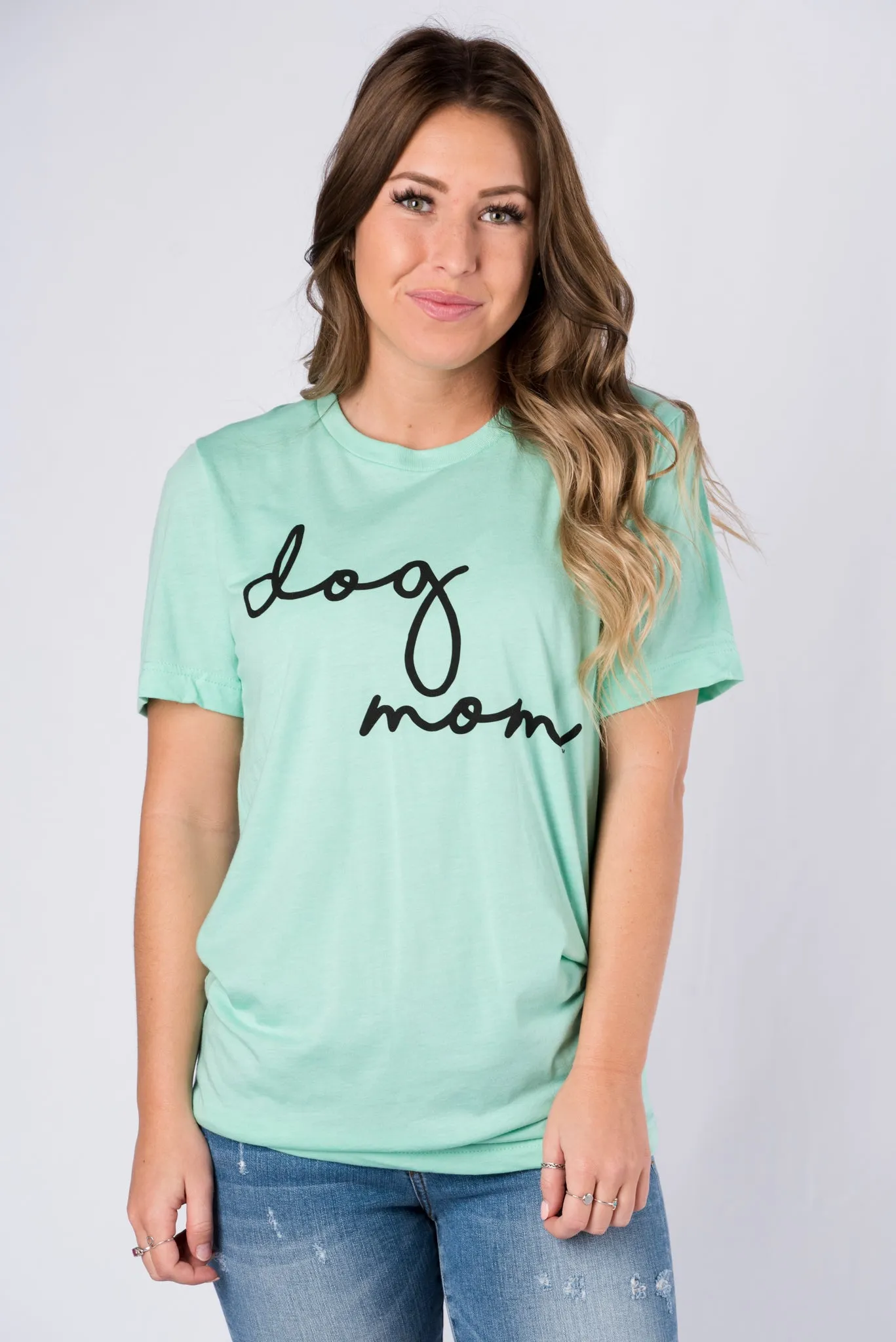 Dog mom large pride script short sleeve crew neck t-shirt mint