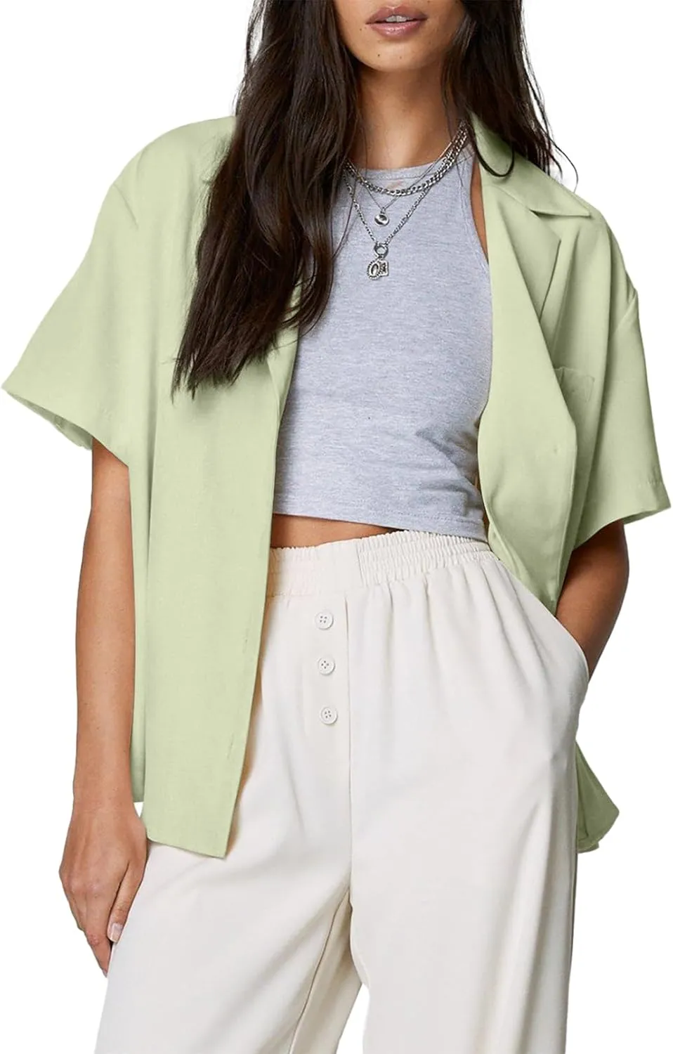 Dokotoo Blazers for Women Business Casual Short Sleeve Lightweight Button Pockets Notched Lapel Collar Work Office Jacket