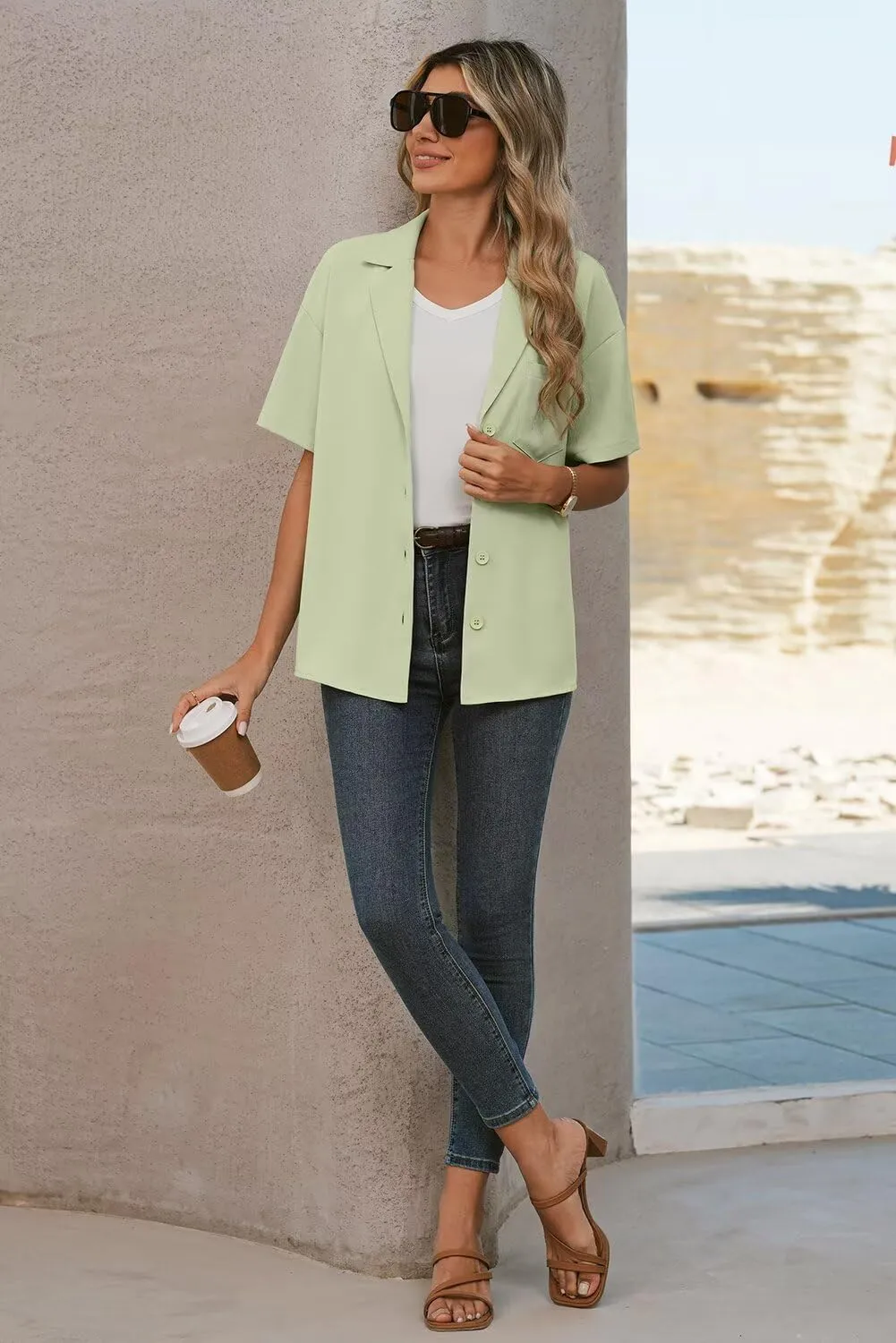 Dokotoo Blazers for Women Business Casual Short Sleeve Lightweight Button Pockets Notched Lapel Collar Work Office Jacket
