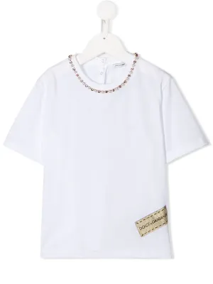 DOLCE & GABBANA KIDS Girls Necklace Detail T-shirt White