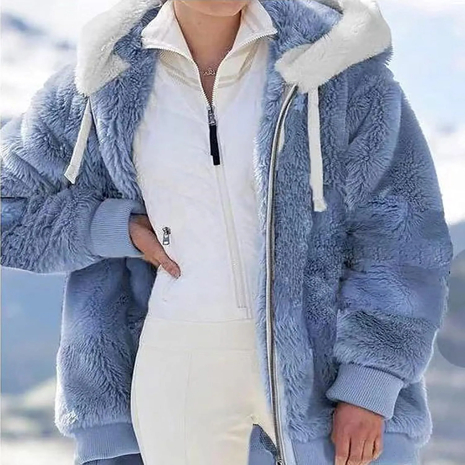 DOLKFU Women Oversized Winter Coat Jacket Zip Up Hooded Coats Shaggy Fleece Open Front Jackets Thick Sherpa Lined Warm Tops
