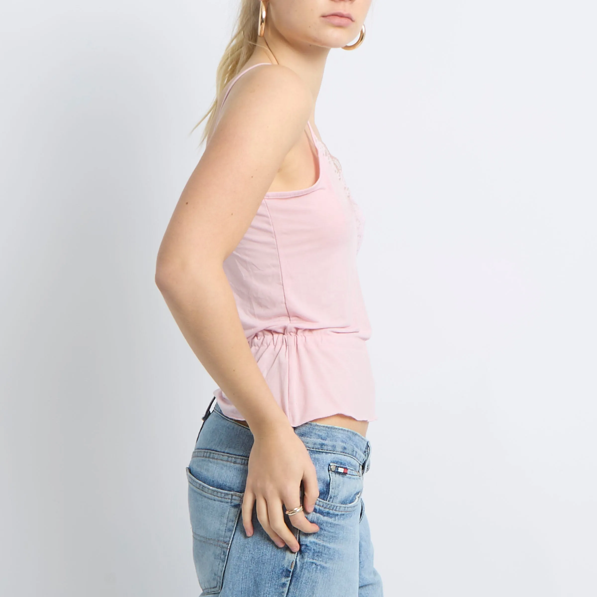 Drawstring Detail Lace Hem Cami - UK 10