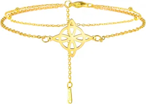 Dreamtimes Anklets Women's Foot Chain Witch Knot Stainless Steel Double Foot Chain Beach Style Trendy Boho Anklet Wiccan Jewelry Foot Chain Jewellery for Women Vintage Om Yoga Anklets