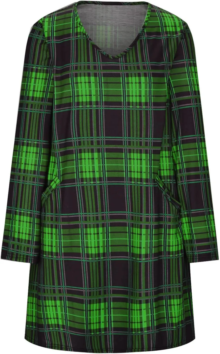 Dresses for Women Casual 2024 Plaid Knitted Long Sleeve Pleated Dress v Neck Loose Flowy Outdoor Fall Bodycon Dresses
