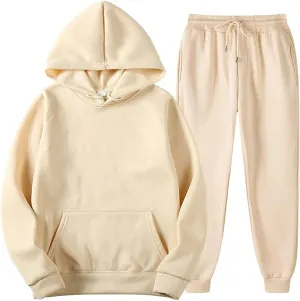 DuDubaby Faux Fur Hoodie For Men Hooded Sportswear Two Piece Long Sleeved Pullover Hoodie Sweatshirt Sweatpants Set