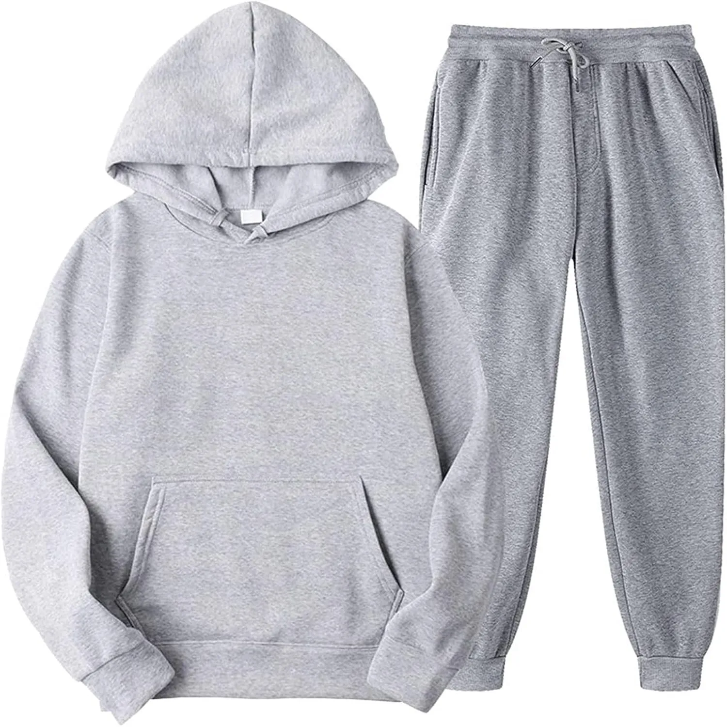 DuDubaby Faux Fur Hoodie For Men Hooded Sportswear Two Piece Long Sleeved Pullover Hoodie Sweatshirt Sweatpants Set