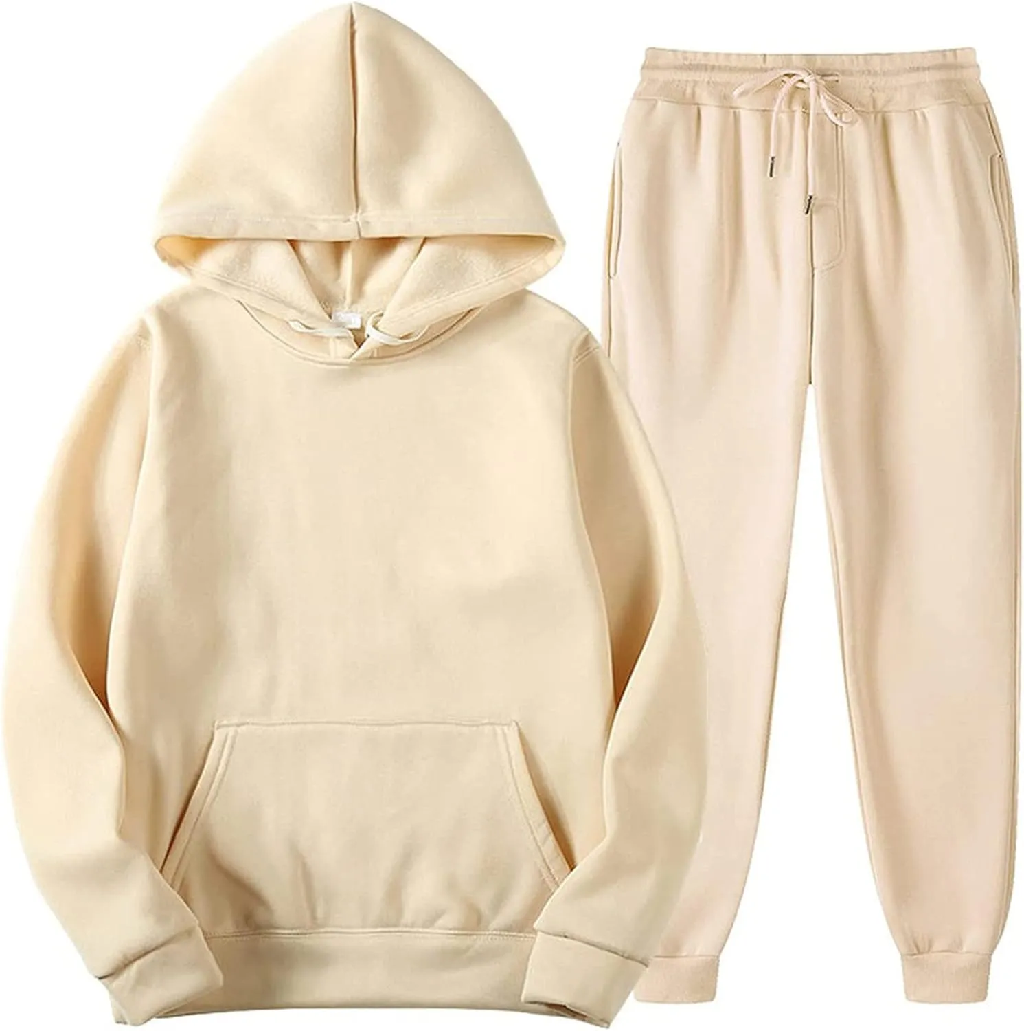 DuDubaby Faux Fur Hoodie For Men Hooded Sportswear Two Piece Long Sleeved Pullover Hoodie Sweatshirt Sweatpants Set
