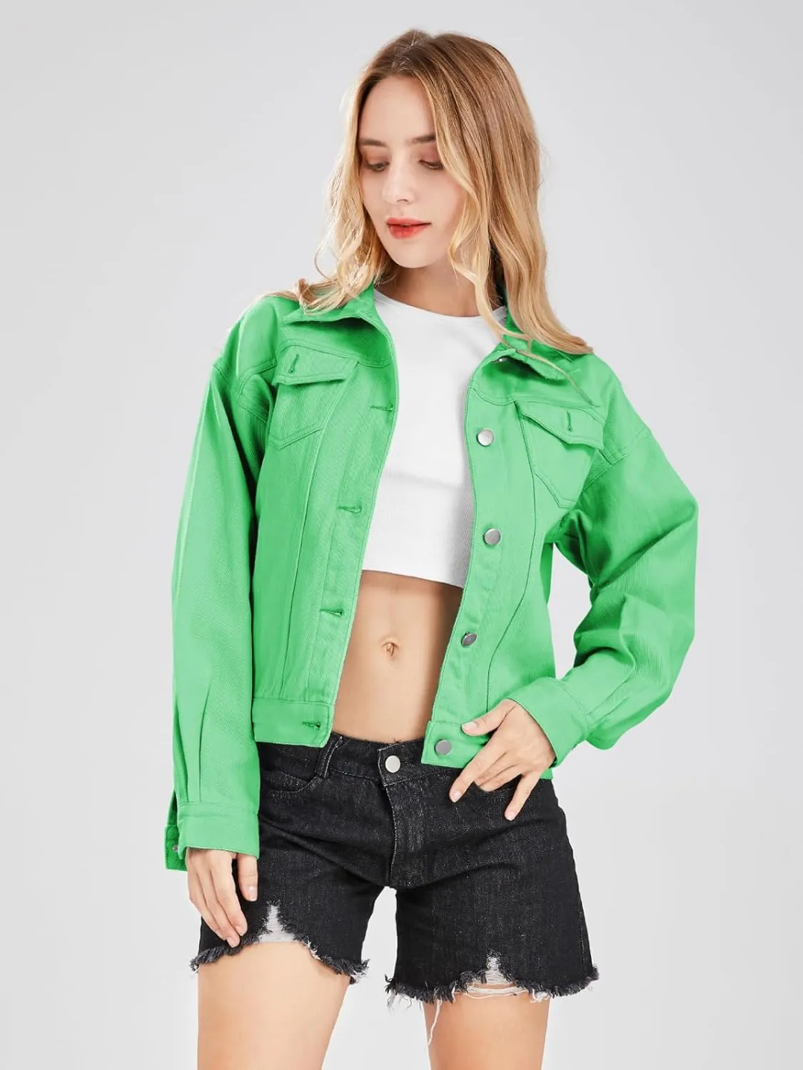 ebossy Women's Candy Color Denim Jacket Relaxed Fit Casual Jean Trucker Jacket