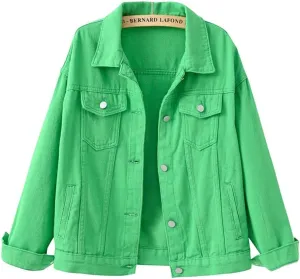 ebossy Women's Candy Color Denim Jacket Relaxed Fit Casual Jean Trucker Jacket