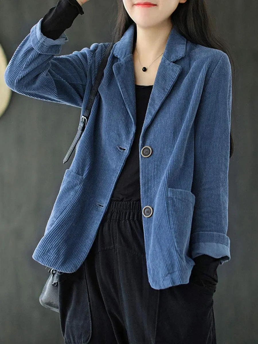 ebossy Women's Casual Relaxed Fit Notch Collar Two Button Corduroy Blazer Jacket