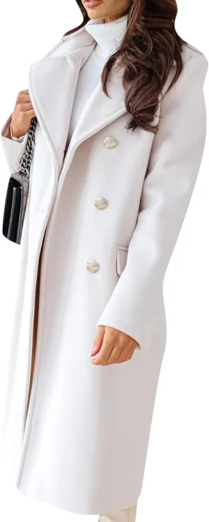 EFOFEI Women's Classic Long Sleeved Jacket Lapel Collar Coats Solid Color Wrap Coats With Pockets