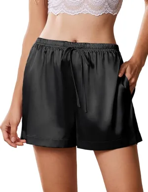 Ekouaer Womens Silk Satin Pajama Short Casual Sleep Shorts Summer Lounge Sleep Pj Short with Pockets Soft Lounge Shorts
