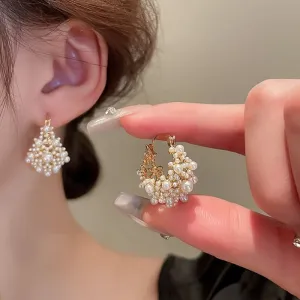 Elegant Pearl Flower Hoop Earrings