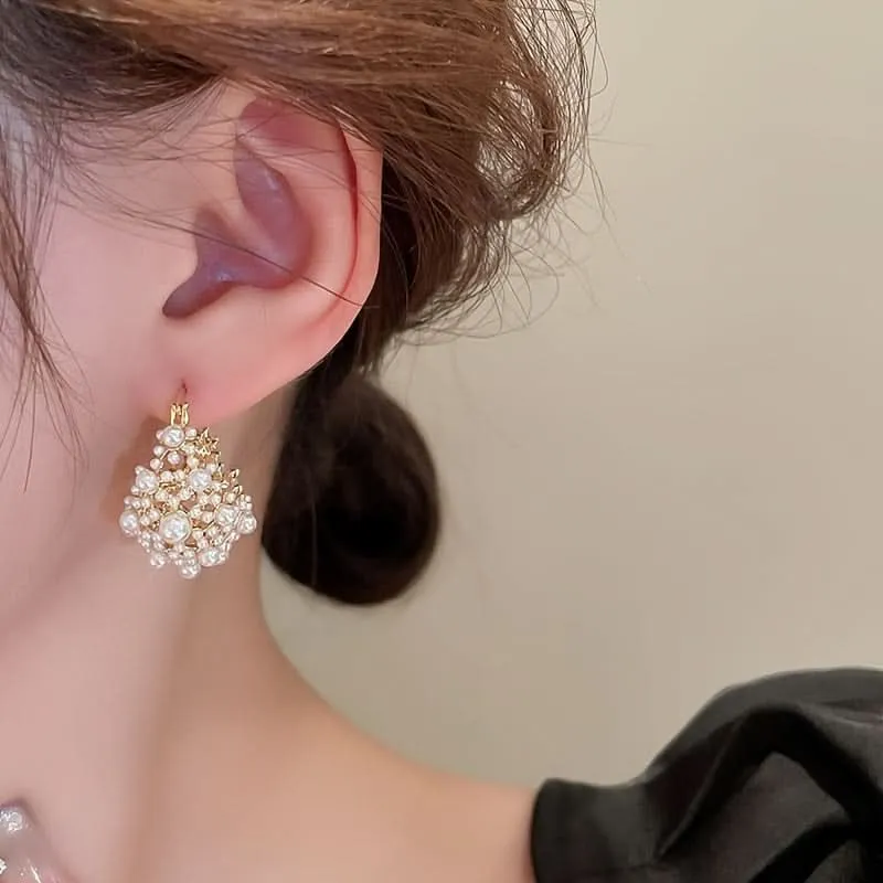 Elegant Pearl Flower Hoop Earrings