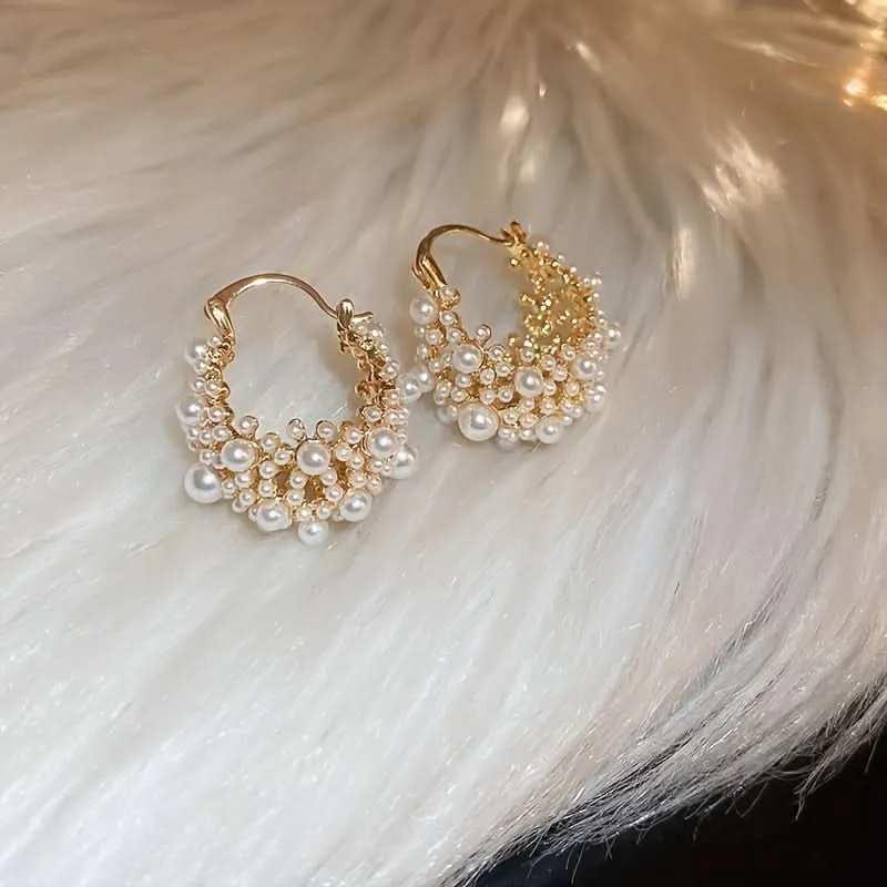Elegant Pearl Flower Hoop Earrings