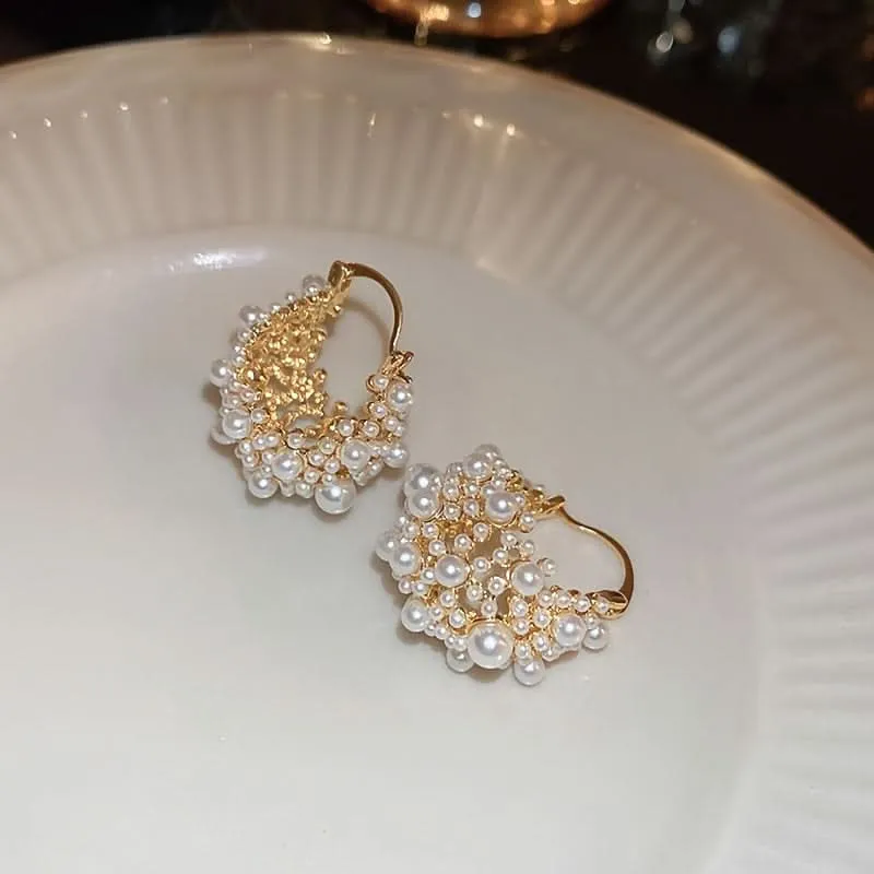 Elegant Pearl Flower Hoop Earrings