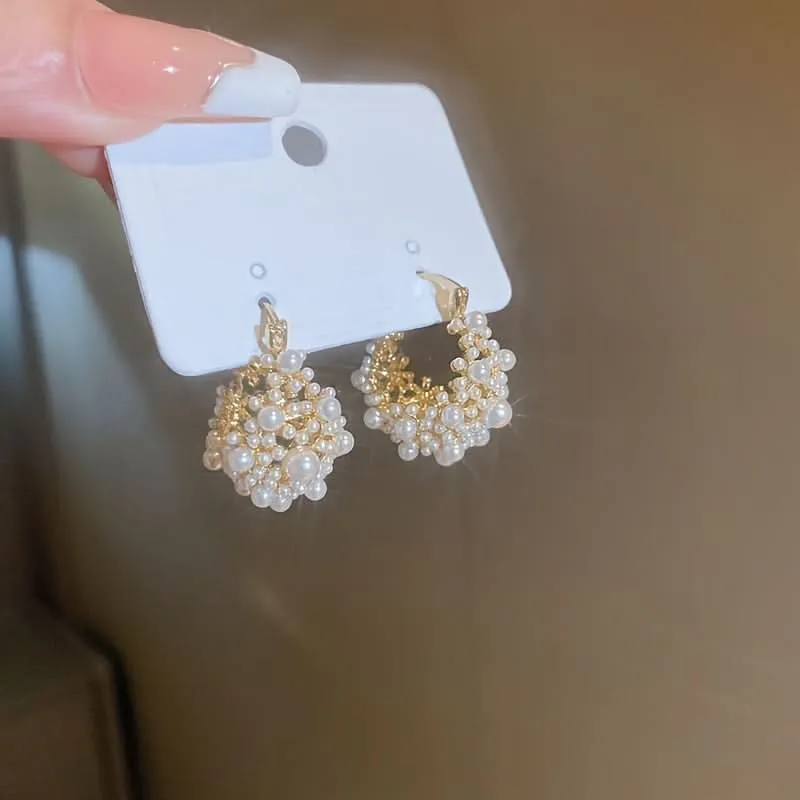 Elegant Pearl Flower Hoop Earrings