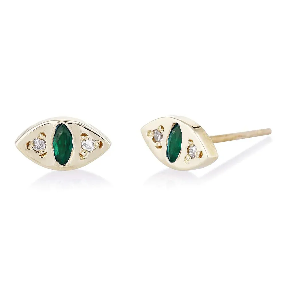 Emerald   10k Gold Cat Eye Stud Earring