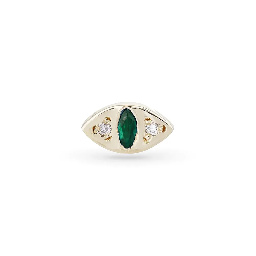 Emerald   10k Gold Cat Eye Stud Earring