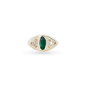 Emerald   10k Gold Cat Eye Stud Earring