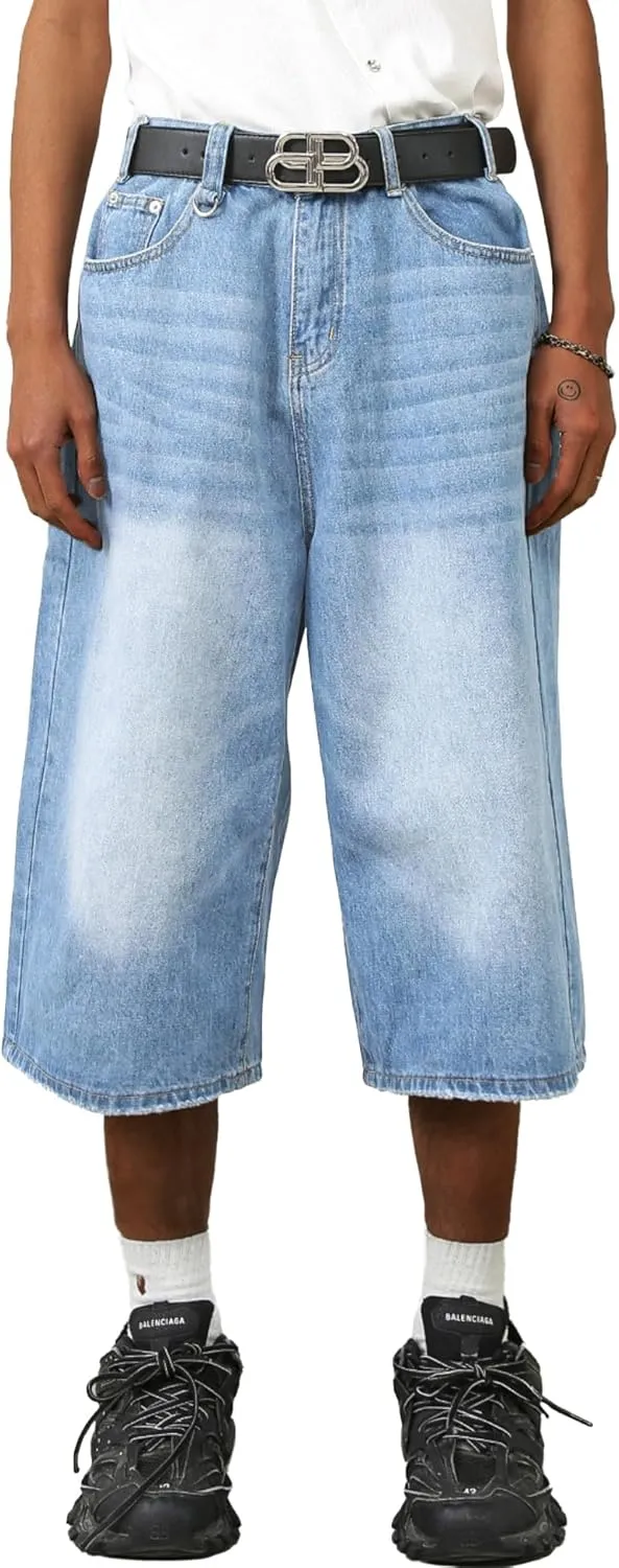 EMMIOL Mens Baggy Jean Shorts Loose Fit Denim Shorts Men Summer Casual Jorts Y2k Hip Hop Short Jeans Streetwear Clothes