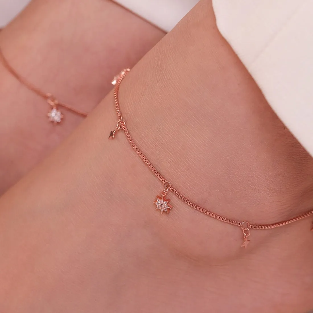 Enchanting Star 925 Silver Anklets In Rose Gold