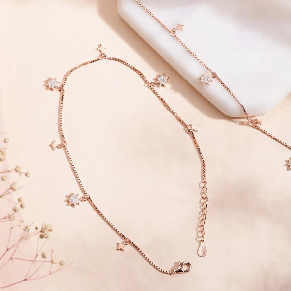 Enchanting Star 925 Silver Anklets In Rose Gold