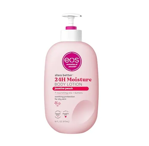 eos Shea Better Body Lotion- Jasmine Peach, 24-Hour Moisture Skin Care, Lightweight & Non-Greasy, Made with Natural Shea, Vegan, 16 fl oz
