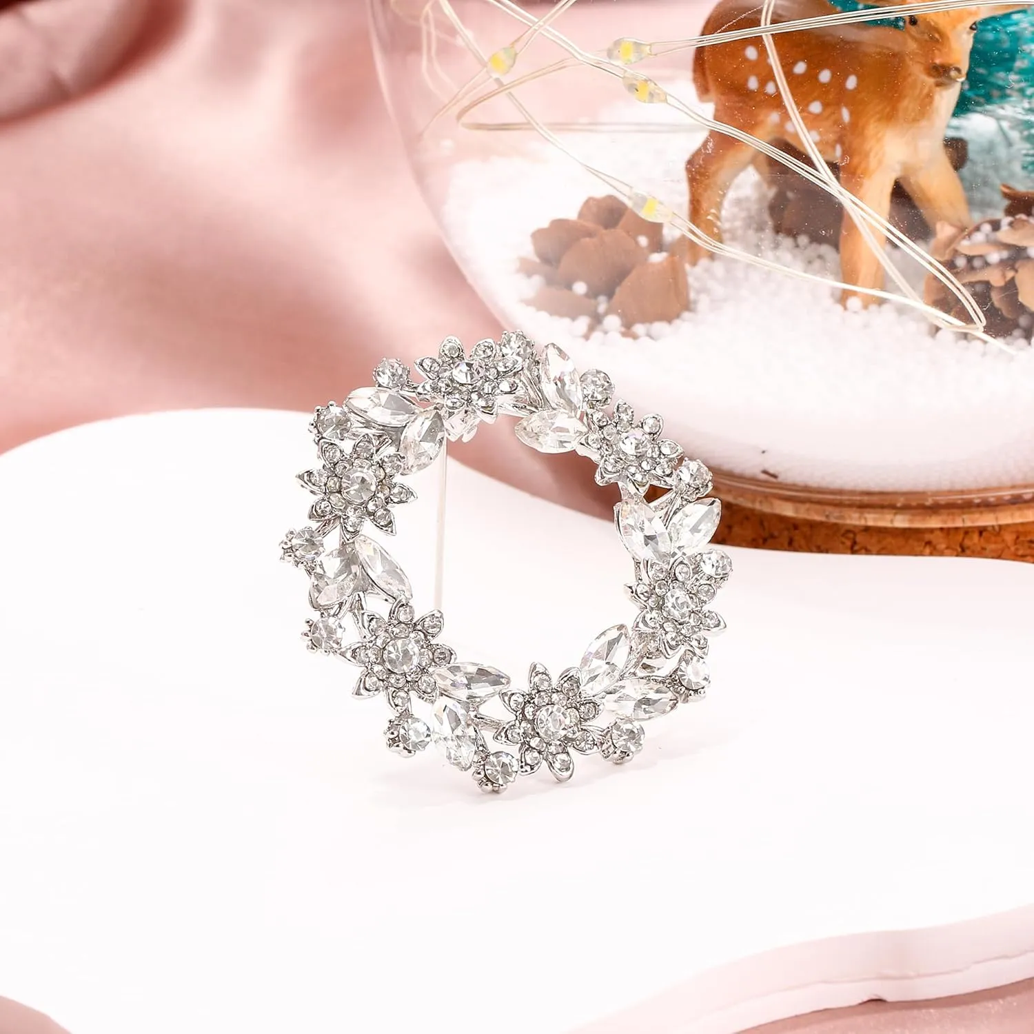 EVER FAITH Sparkly Rhinestone Crystal Flower Wreath Brooches Pin, Vintage Garland Brooch for Women