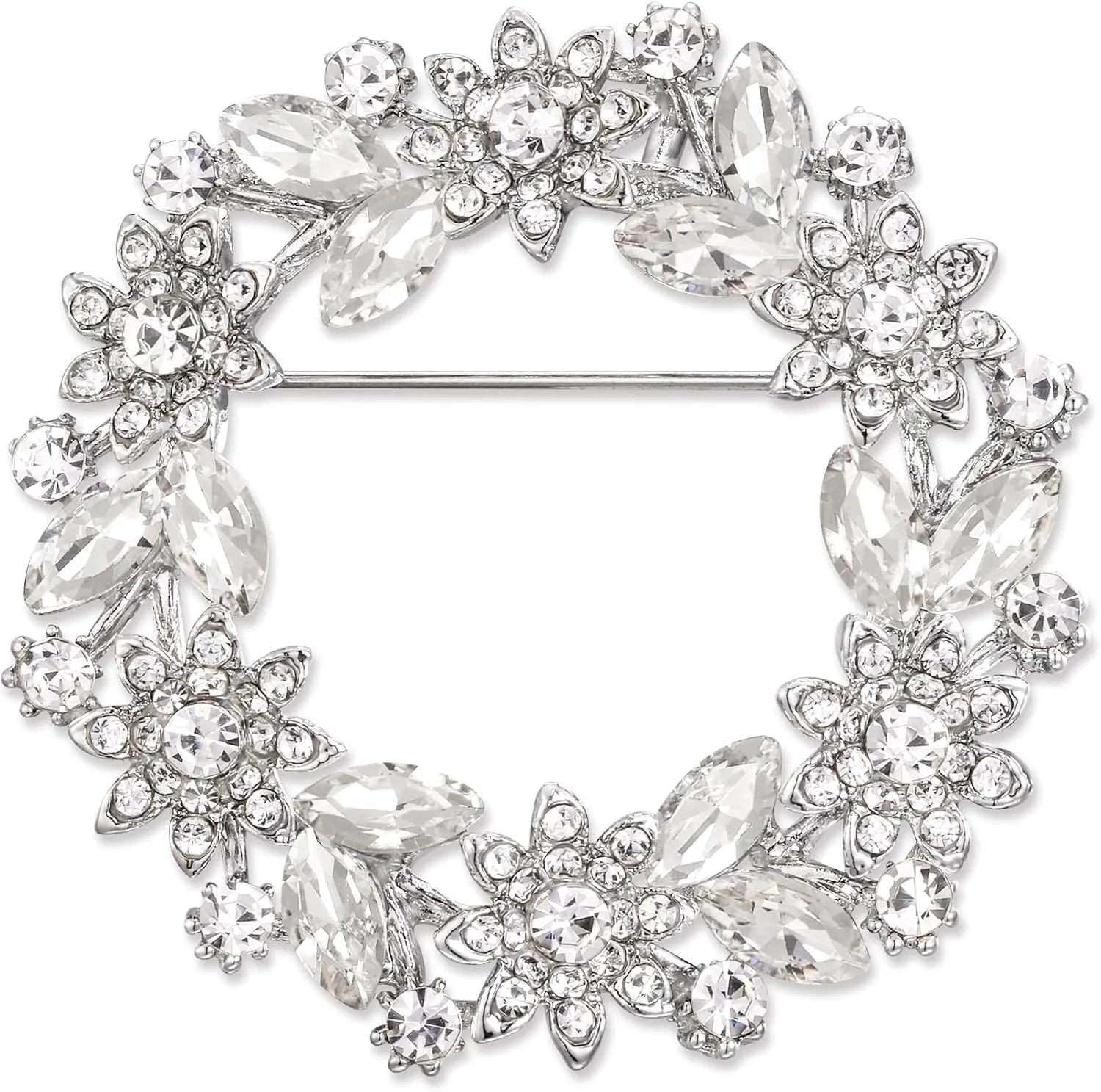EVER FAITH Sparkly Rhinestone Crystal Flower Wreath Brooches Pin, Vintage Garland Brooch for Women