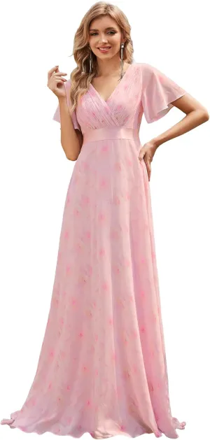 Ever-Pretty Women's Classic Chiffon Short Sleeve Pleated V-Neck Floor Length Bridesmaid Dresses 09890