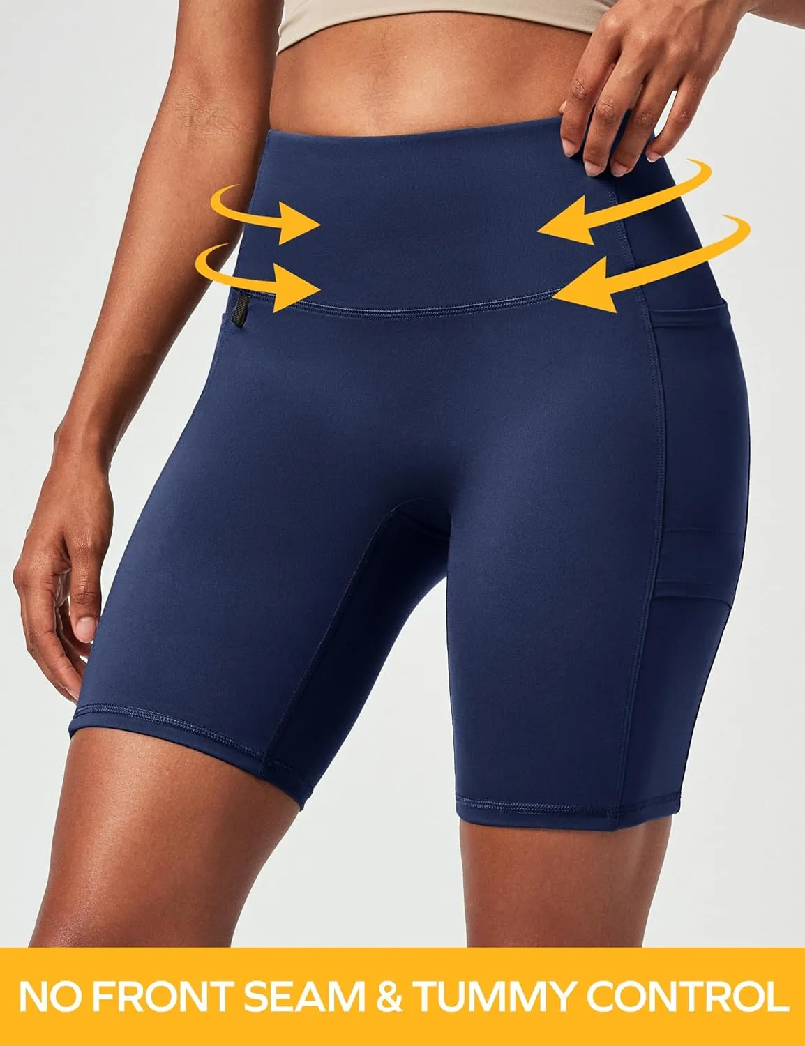 Ewedoos Biker Shorts Women Tummy Control with 4 Pockets No Front Seam Hiking Workout Spandex Shorts High Waisted UPF50 
