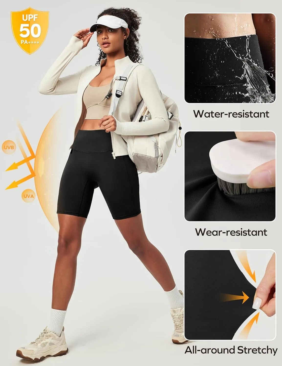 Ewedoos Biker Shorts Women Tummy Control with 4 Pockets No Front Seam Hiking Workout Spandex Shorts High Waisted UPF50 