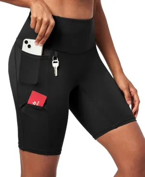 Ewedoos Biker Shorts Women Tummy Control with 4 Pockets No Front Seam Hiking Workout Spandex Shorts High Waisted UPF50 