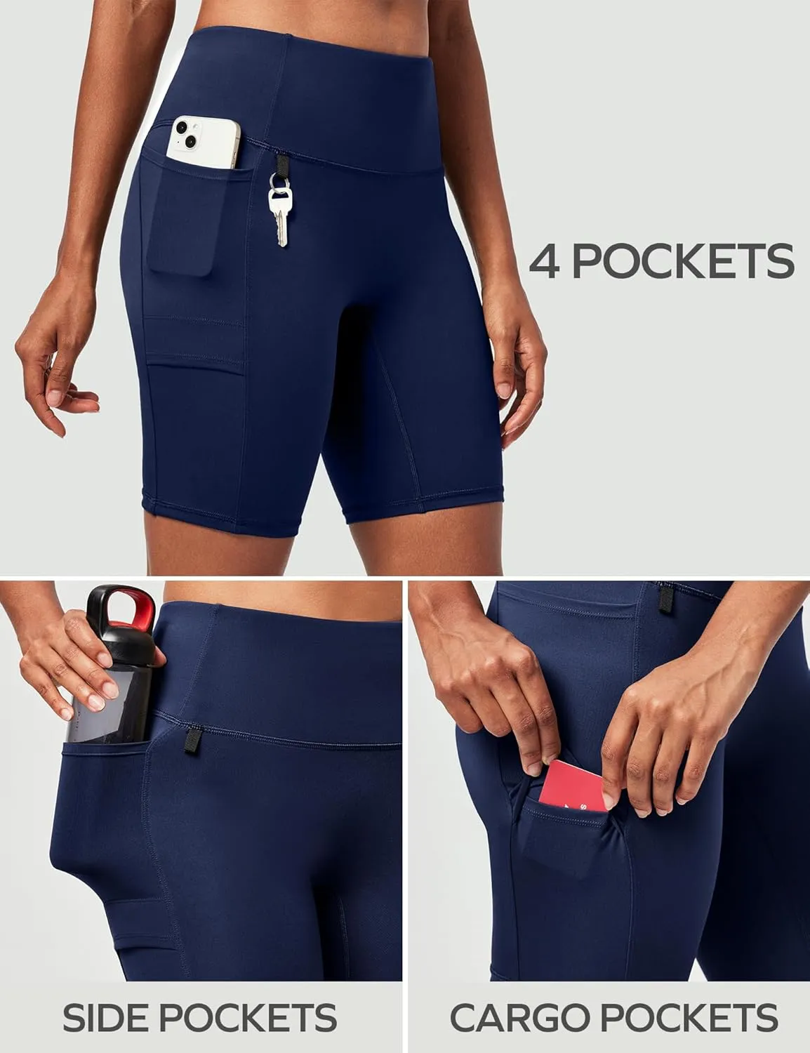 Ewedoos Biker Shorts Women Tummy Control with 4 Pockets No Front Seam Hiking Workout Spandex Shorts High Waisted UPF50 