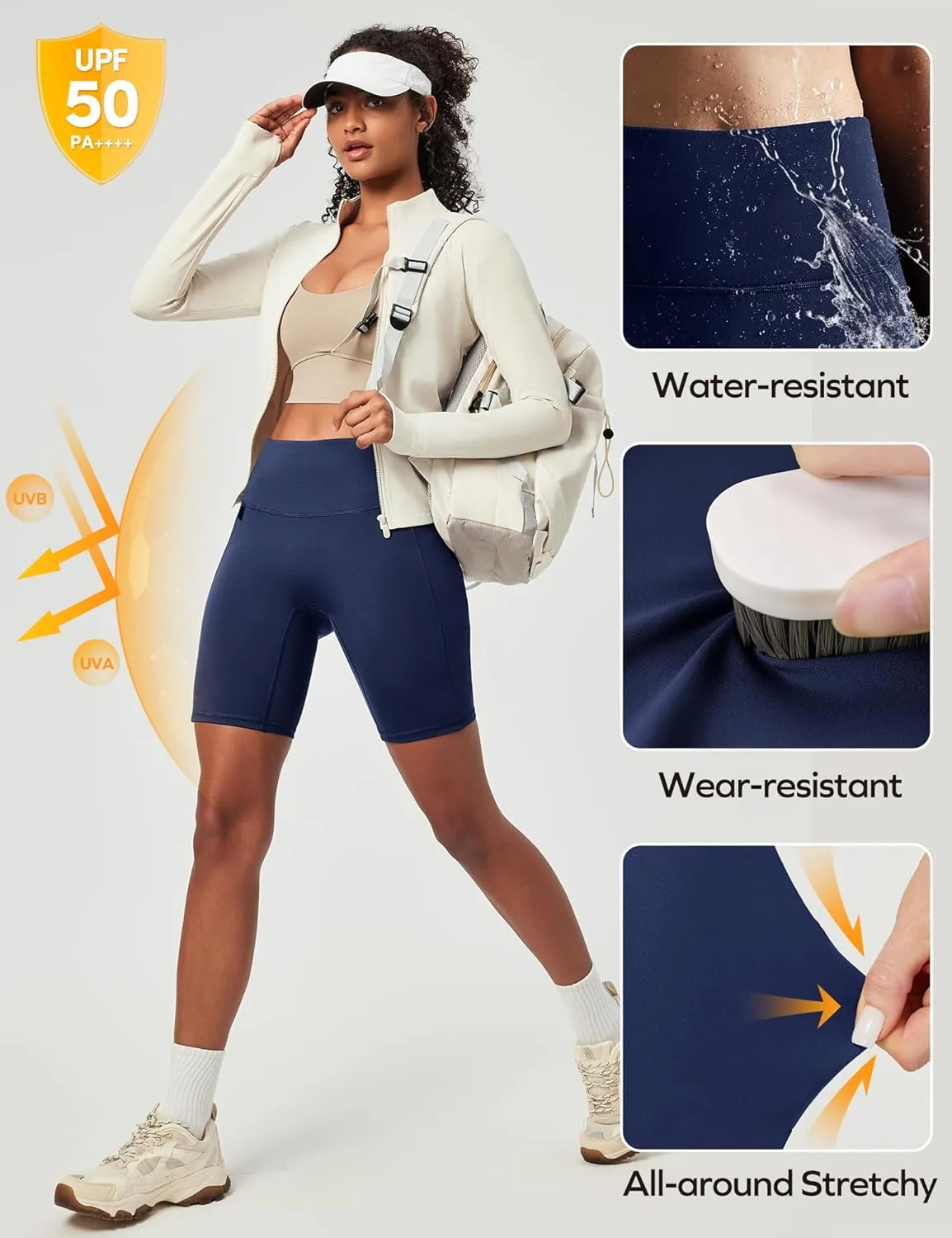 Ewedoos Biker Shorts Women Tummy Control with 4 Pockets No Front Seam Hiking Workout Spandex Shorts High Waisted UPF50 