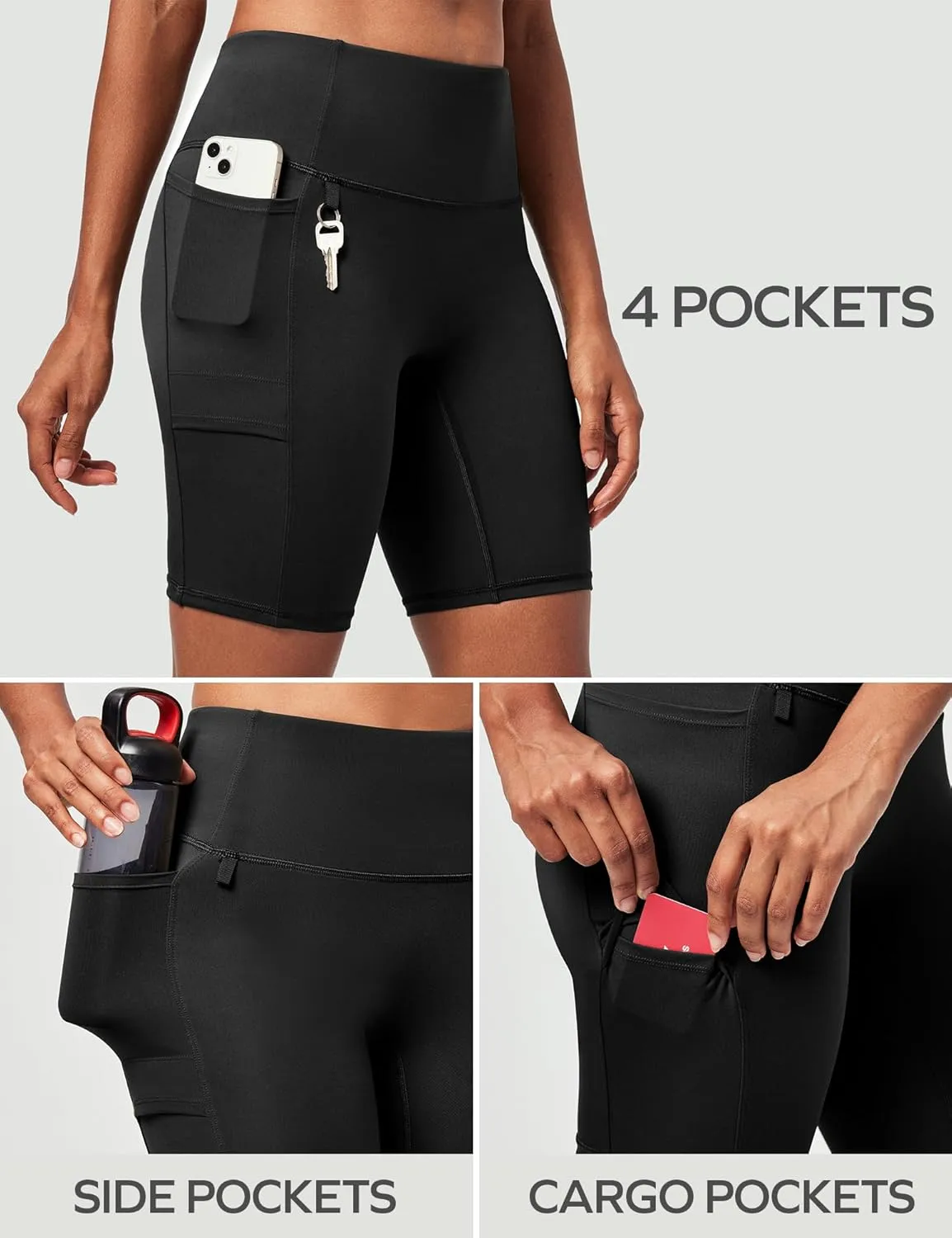 Ewedoos Biker Shorts Women Tummy Control with 4 Pockets No Front Seam Hiking Workout Spandex Shorts High Waisted UPF50 