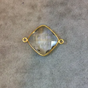 Faceted Clear Quartz Diamond Shaped Bezel Two Ring Connector Component - 18mm x 18mm- Sold Individually